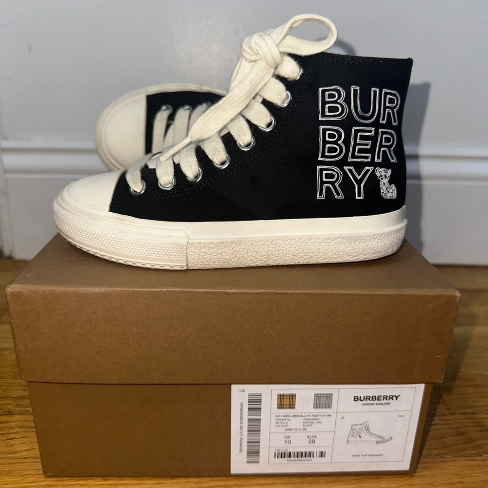 Burberry Kids Black Canvas Sneakers with White Details